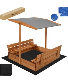 Smilšu kaste ar jumtu Springos SB120RSET, 120 x 120 cm, ar vāku, brūna krāsa Smilšu kastes