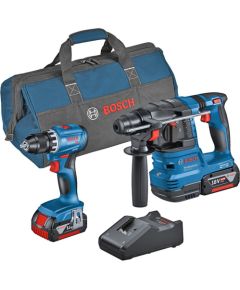 Bosch combination set cordless drill/screwdriver GSR 18V-45 + cordless hammer drill GBH 18V-22 (blue, 2x Li-ion battery 4.0Ah, tool bag) Новинки Для дома и сада 