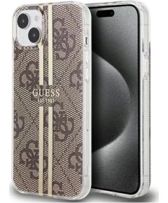 Guess -  iPhone 15 brown hardcase IML 4G Gold Stripe Brown Neoriģinālie Maciņi