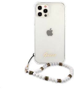 Guess Apple  iPhone 12/12 Pro PC Script and White Pearls Case Transparent Neoriģinālie Maciņi
