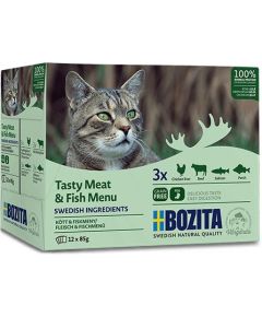 BOZITA Tasty meat & fish menu in jelly - wet cat food - 12 x 85g Kaķu konservi