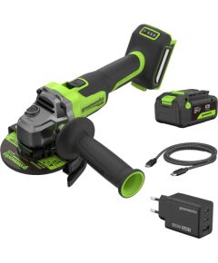 Akumulatora leņķa slīpmašīna Greenworks AG590A1; 24 V; 900 W; 125 mm; 1x4,0 Ah akum. Slīpmašīnas