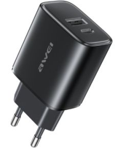 Charger Awei PD85-EU 22.5W USB-A/USB-C black Telefonu lādētāji 220v