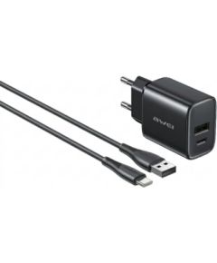 Сетевая зарядка Awei PD85T-EU 22.5W USB-A/USB-C + USB-A to USB-C cable 1.0m черная Зарядные устройства