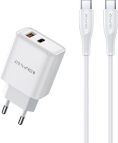 Сетевая зарядка Awei PD81C-EU 22.5W USB-A/USB-C + USB-C to USB-C cable 1.0m белая Зарядные устройства