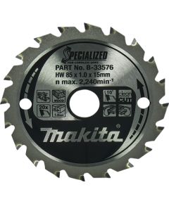Griešanas disks kokam Makita B-33576; TCT; 85x15 mm; Z20; 10° Zāģripas