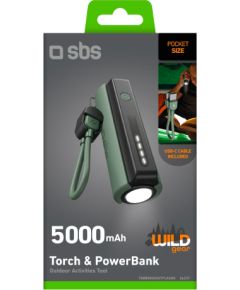 Power bank 5000 mAh torch, Type-C Cable, By SBS Black Jaunumi - Viedierices