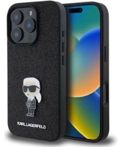 Karl Lagerfeld -  iPhone 16 Pro Fixed Glitter Metal Ikonik Case Black Neoriģinālie Maciņi