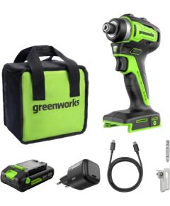 Akumulatora triecienskrūvgriezis Greenworks ID3220A1; 24 V; 1x2,0 Ah akum. Urbjmašīnas un skrūvgrieži