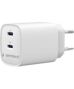 Lādētājs Gembird 2-port 45W USB PD Fast Charger White 2xType-C Telefonu lādētāji 220v