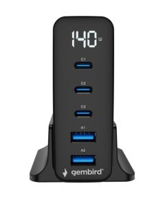 Lādētājs Gembird 5-port 140W GaN USB Fast Charger Black QC 3.0 PD Зарядные устройства