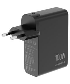 Lādētājs Gembird 4-port 100W GaN USB Fast Charger LCD Black USB PD QC 3.0 Telefonu lādētāji 220v