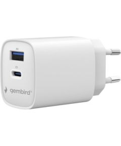 Lādētājs Gembird 2-port 30W USB PD Fast Charger White Type-C Type-A Telefonu lādētāji 220v