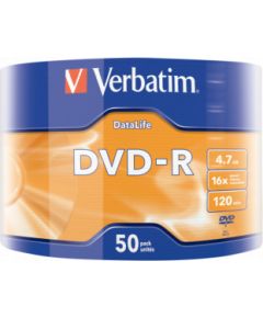 Matricas DVD-R Data Life Verbatim 4.7GB 16x 50 Pack Matt Silver Wrap Spindle CD DVD Матричные Диски