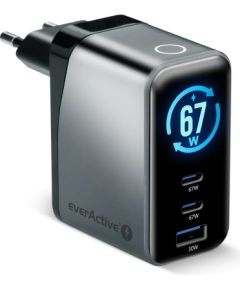 Charger GaN 1 x USB, 2 x USB-C Quick Charge 4+ 67W black Telefonu lādētāji 220v