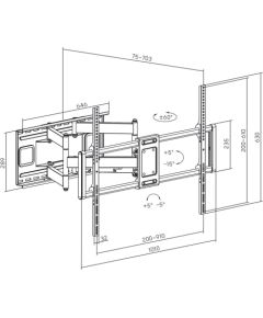 Maclean MC-482 TV Wall Mount Bracket for 60-120" Flat & Curved TVs up to 120kg Max. VESA 900x600 Swivel, Tilt and Rotate, Universal TV Mount TV Bracket TV un monitoru stiprinājumi, kronšteini