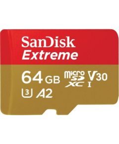 SanDisk atmiņas karte microSDXC 64GB Extreme V30 A2  + adapteris