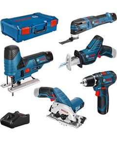 Bosch 5-piece 12-volt tool set, GSR + GOP + GKS + GSA + GST (blue, 3x Li-ion battery 3.0Ah, XL-BOXX) Jaunumi -Dārzam