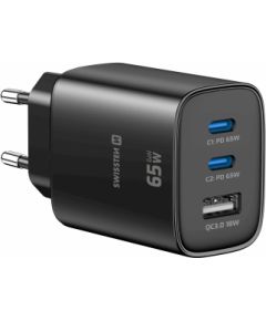 Swissten Edge Tīkla Lādētājs 2x USB-C PD 65W + USB-A QC 18W Melns Telefonu lādētāji 220v