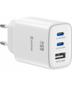 Swissten Edge Tīkla Lādētājs 2x USB-C PD 65W + USB-A QC 18W Balts Telefonu lādētāji 220v