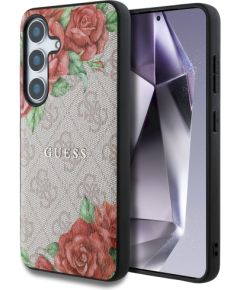 Guess Leather 4G Flowers Print Metal Classic Logo MagSafe Защитный чехол для Samsung Galaxy S25 / розовый Чехлы - альтернативные