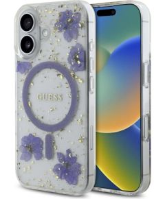 Case Guess Resin Flowers Glitter MagSafe Защитный чехол для iPhone 16 / фиолетовый Чехлы - альтернативные