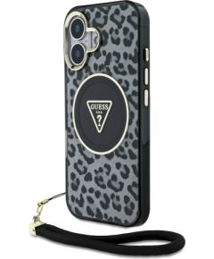 Case Guess HC IML Leopard Triangle Cord Strap Защитный чехол для iPhone 16 MagSafe / чёрный Чехлы - альтернативные