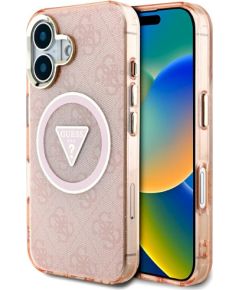 Case Guess IML Metal Glitter 4G Circle Triangle MagSafe Защитный чехол для iPhone 16 / розовый Чехлы - альтернативные