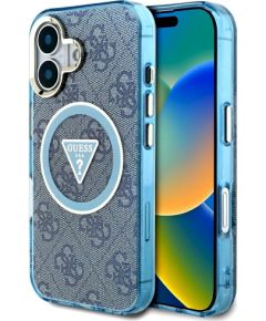 Guess IML Metal Glitter 4G Circle Triangle MagSafe Защитный чехол для iPhone 16 / синий Чехлы - альтернативные