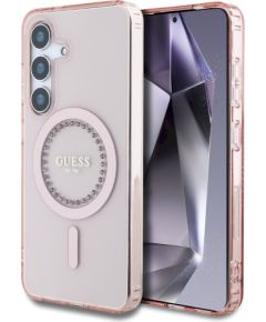Case Guess Rhinestones Printed Classic Logo MagSafe Защитный чехол для Samsung Galaxy S25 / розовый Чехлы - альтернативные