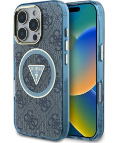Case Guess IML Metal Glitter 4G Circle Triangle MagSafe Защитный чехол для iPhone 16 Pro Max / синий Чехлы - альтернативные
