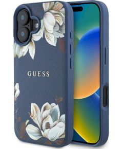 Case Guess Grained Printed Flower Pattern MagSafe Защитный чехол для iPhone 16 / синий Чехлы - альтернативные