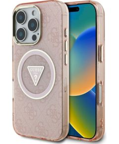 Guess IML Metal Glitter 4G Circle Triangle MagSafe Защитный чехол для iPhone 16 Pro / розовый Чехлы - альтернативные