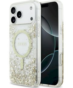 Guess Resin Bottom Glitter MagSafe Защитный чехол для iPhone 17 Pro Max / золотой Чехлы - альтернативные