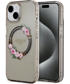 Guess GUHMP15SHFWFCK Hardcase IML Flowers Wreatch MagSafe Защитный чехол для iPhone 15 / 14 / 13 6.1" / чёрный Чехлы - альтернативные
