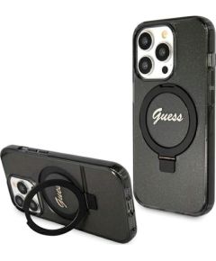 Guess GUHMP15LHRSGSK Hardcase Ring Stand Script Glitter MagSafe Защитный чехол для iPhone 15 Pro 6.1" / чёрный Чехлы - альтернативные