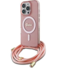 Guess GUHMP16LHCTSGNSP Crossbody Cord Script MagSafe Защитный чехол для iPhone 16 Pro 6.3" / розовый Чехлы - альтернативные