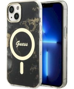 Guess GUHMP14SHTMRSK Hardcase Golden Marble MagSafe Защитный чехол для iPhone 14 / 15 6.1" / чёрный Чехлы - альтернативные