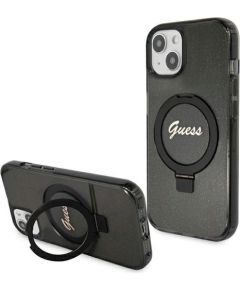 Guess GUHMP14SHRSGSK Hardcase Ring Stand Script Glitter MagSafe Защитный чехол для iPhone 14 / 15 / 13 6.1" / чёрный Чехлы - альтернативные