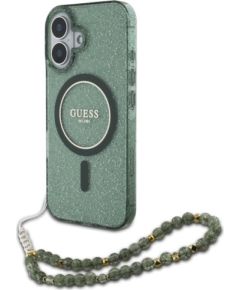 Guess GUHMP16MHGCRELSA Hardcase IML Glitter With Pearl Strap MagSafe Защитный чехол для iPhone 16 Plus 6.7" / зелёный Чехлы - альтернативные