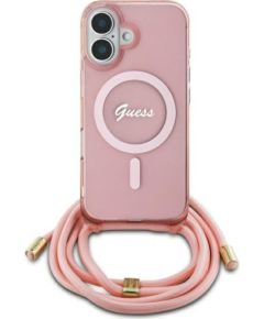Guess GUHMP16SHCTSGNSP Hardcase Crossbody Cord Script MagSafe Защитный чехол для iPhone 16 6.1" / розовый Чехлы - альтернативные