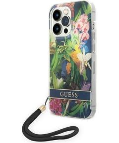 Guess GUOHCP14XHFLSB Flower Strap Защитный чехол для iPhone 14 Pro Max 6,7" / синий Чехлы - альтернативные