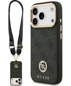 Guess 4G Strass Logo & Big Strap Metal Buttons MagSafe Aizsargapvalks priekš iPhone 17 Pro / melns Neoriģinālie Maciņi