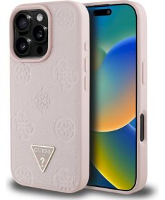 Case Guess Grained Hot Stamp Peony Triangle Logo MagSafe Защитный чехол для iPhone 16 Pro / розовый Чехлы - альтернативные