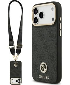 Guess 4G Srtass Logo & Big Strap Metal Buttons MagSafe Case Aizsargapvalks priekš iPhone 17 Pro Max / melns Neoriģinālie Maciņi