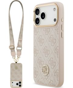 Case Guess 4G Strass Logo & Big Strap Metal Buttons MagSafe Aizsargapvalks priekš iPhone 17 Pro Max / rozā Neoriģinālie Maciņi