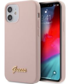 Guess GUHCP12SLSLMGLP Silicone Script Gold Logo Защитный чехол для iPhone 12 mini 5,4" / светло-розовый Чехлы - альтернативные
