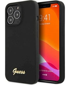 Guess GUHCP13XLSLMGBK Silicone Script Gold Logo Защитный чехол для iPhone 13 Pro Max 6.7" / чёрный Чехлы - альтернативные