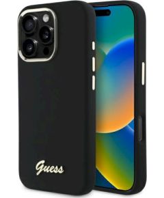 Guess GUHCP16LSMBSLK Silicone Script Metal Logo & Frame Защитный чехол для iPhone 16 Pro 6.3" / чёрный Чехлы - альтернативные