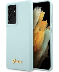Guess GUHCS21LLSLMGLB Silicone Script Metal Logo Защитный чехол для Samsung Galaxy S21 Ultra G998 / синий Чехлы - альтернативные